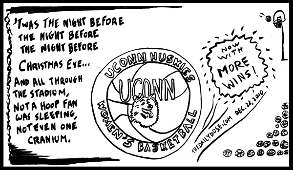 editorial cartoon tribute to the UCONN Huskies Women's Baskeball Team record 89th sraight win. from TheDailyDose.com