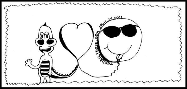 cartoon comic strip featuring a one line cartoon expressing 
Laughzilla loves smiley , from laughzilla for TheDailyDose.com