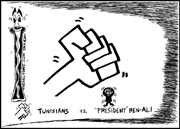 A 
cartoon about Tunisia revolt against President Ben-Ali from laughzilla for TheDailyDose.com