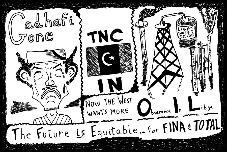 gadhafi tnc oil libya editorial cartoon political caricature by laughzilla for the daily dose