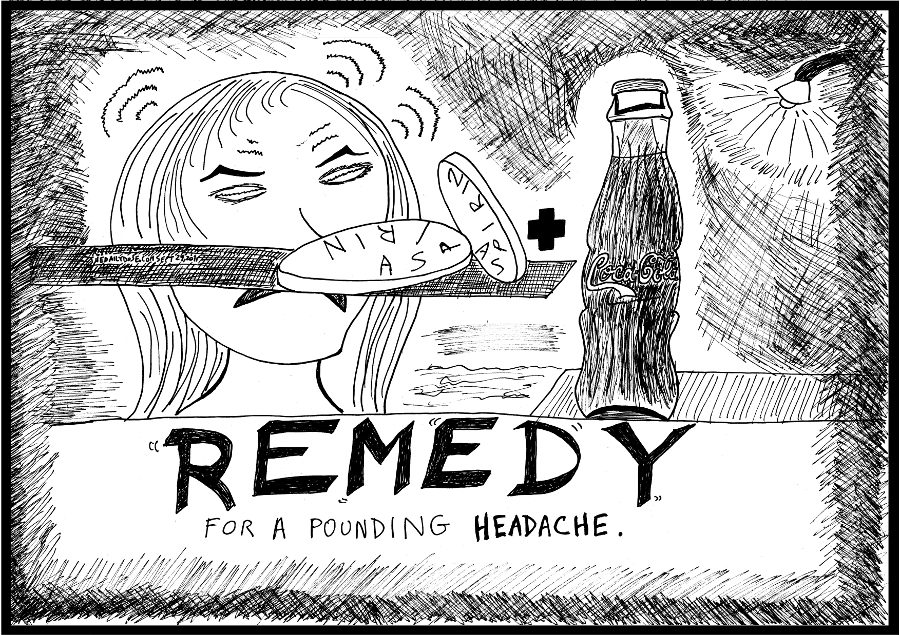 aspirin coca-cola medical remedy editorial cartoon laughzilla comic strip caricature for the daily dose