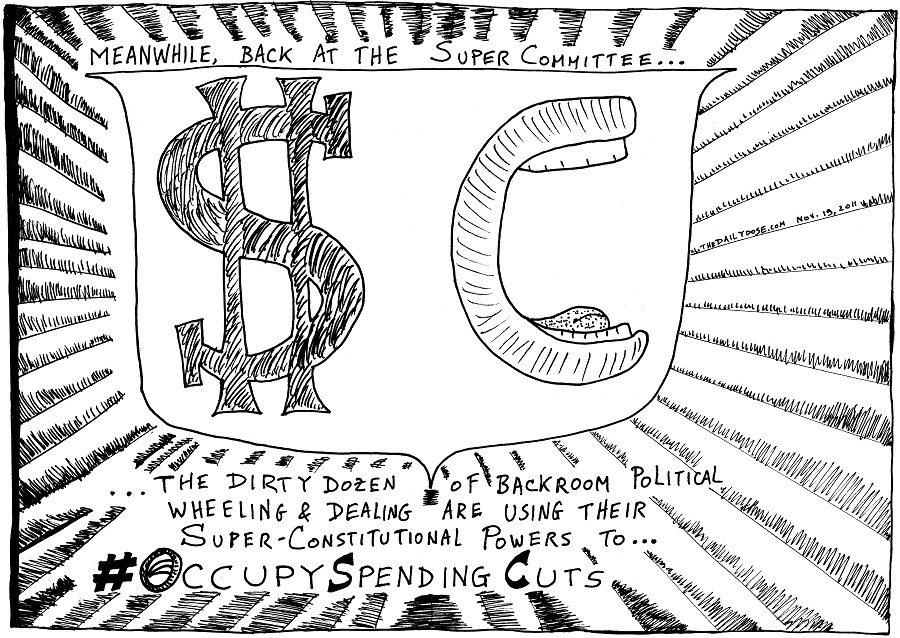 occupy spending cuts editorial cartoon by laughzilla for thedailydose.com