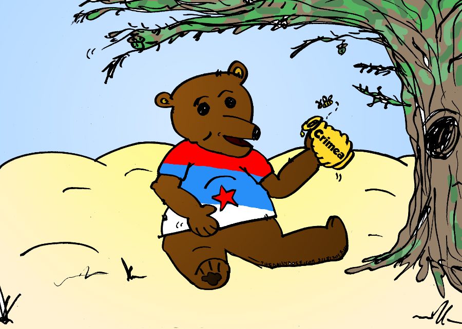 russian bear absorbing crimean honeypot cartoon by laughzilla for the daily dose 03 18 2014